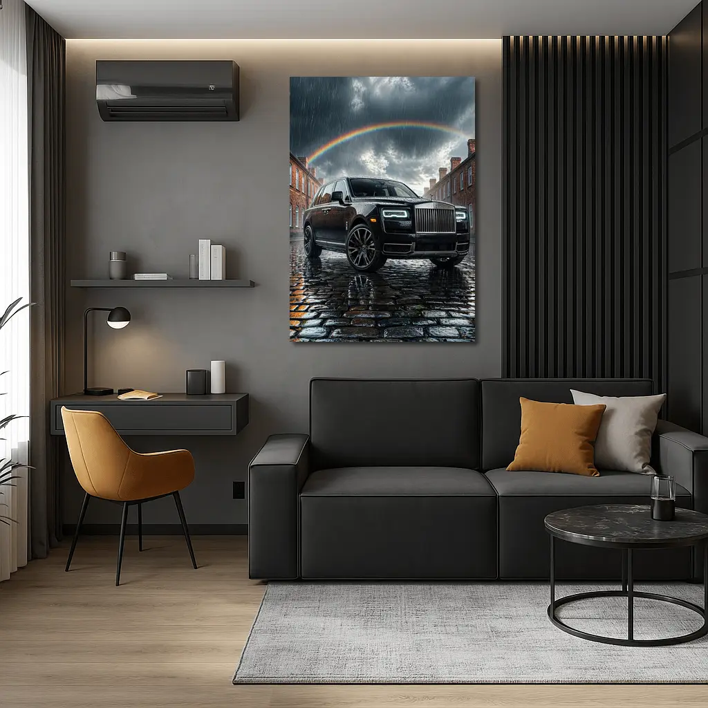 Rolls Royce Cullinan Black Rain Cobblestone Street – Wall Art