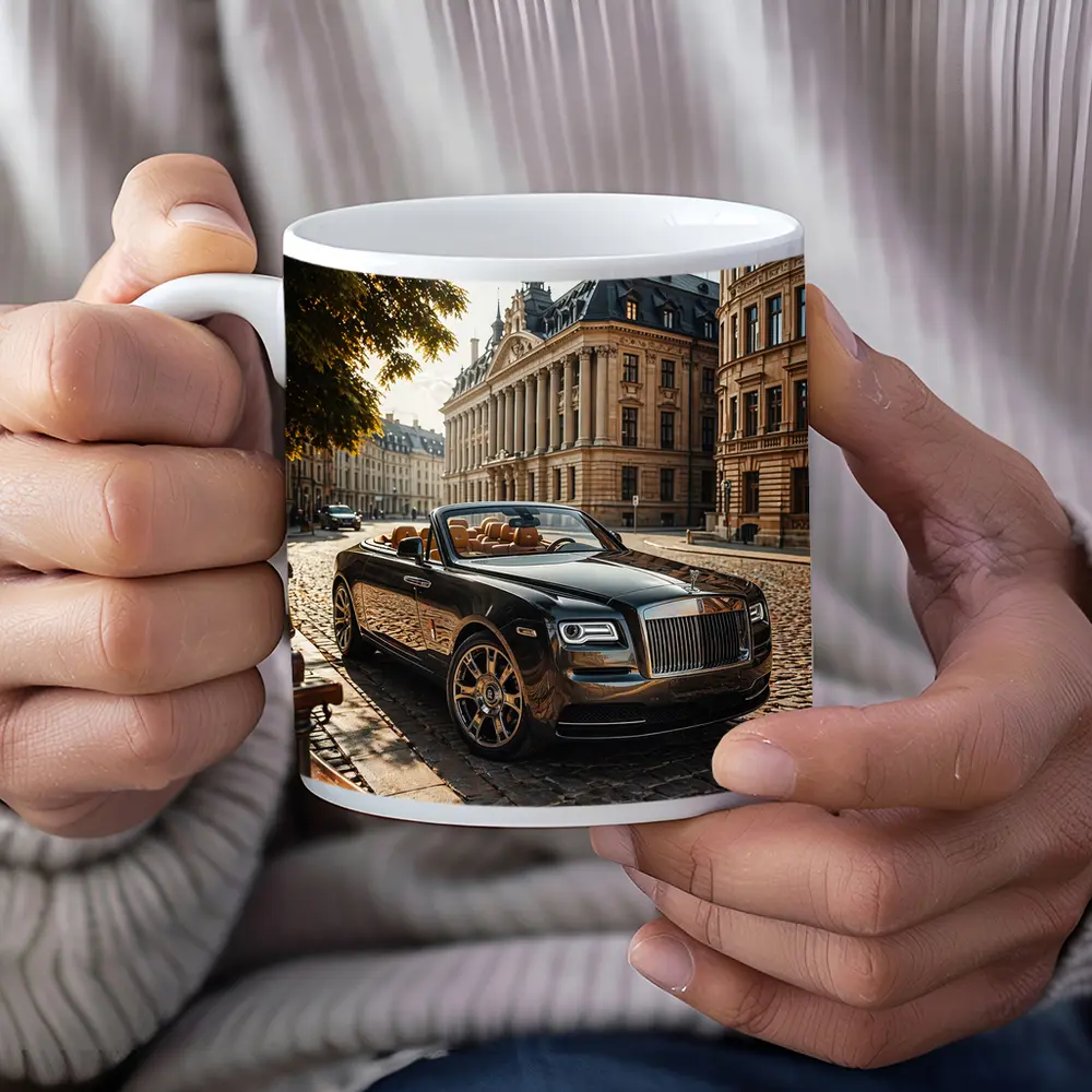Rolls Royce Dawn Parked European Cobblestone Street – Mugs