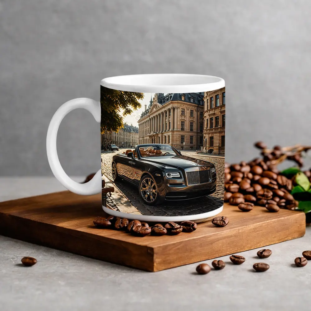 Rolls Royce Dawn Parked European Cobblestone Street – Mugs