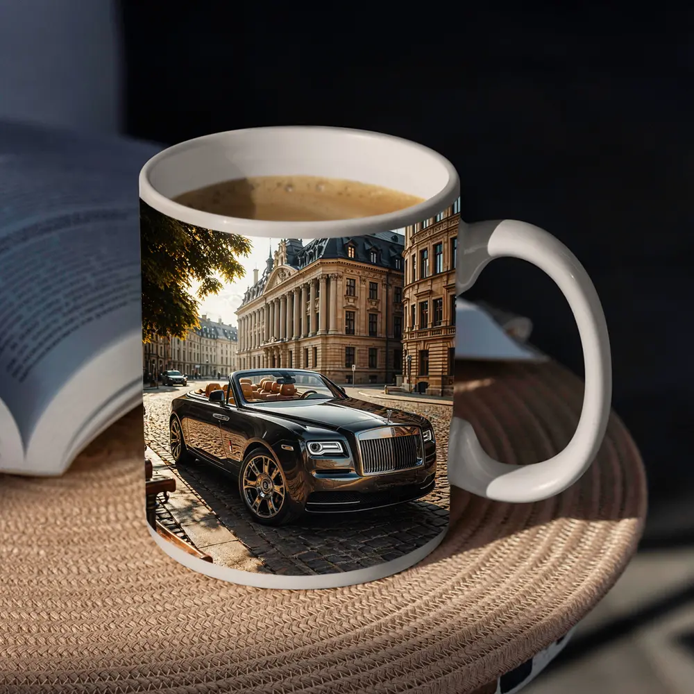 Rolls Royce Dawn Parked European Cobblestone Street – Mugs