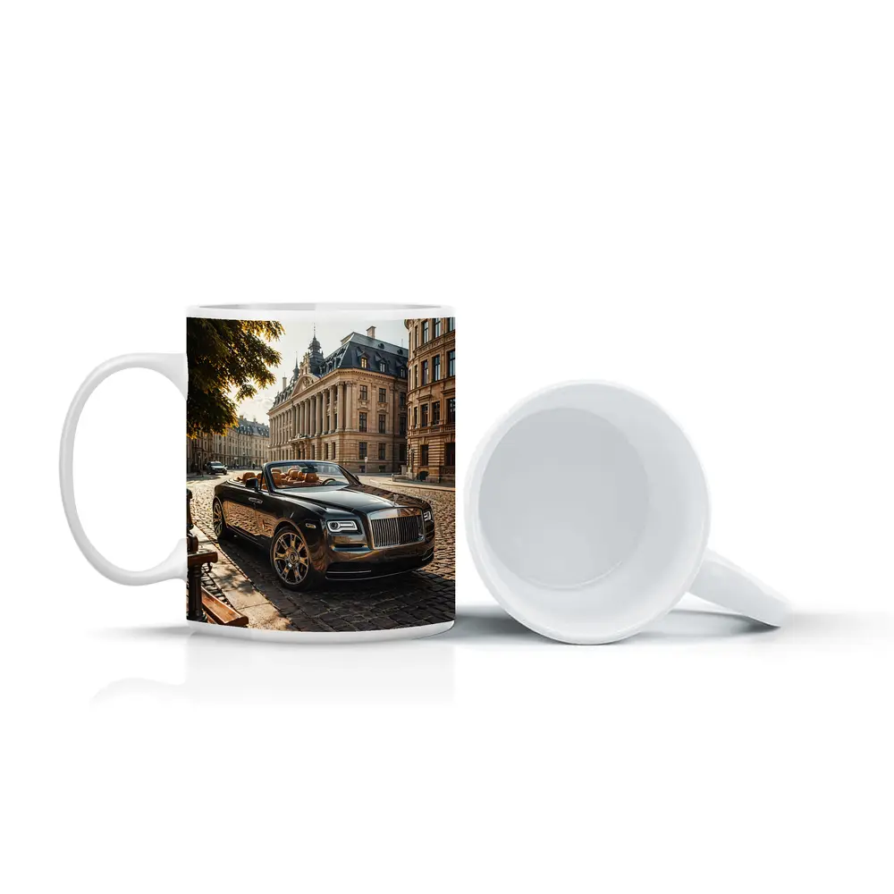 Rolls Royce Dawn Parked European Cobblestone Street – Mugs