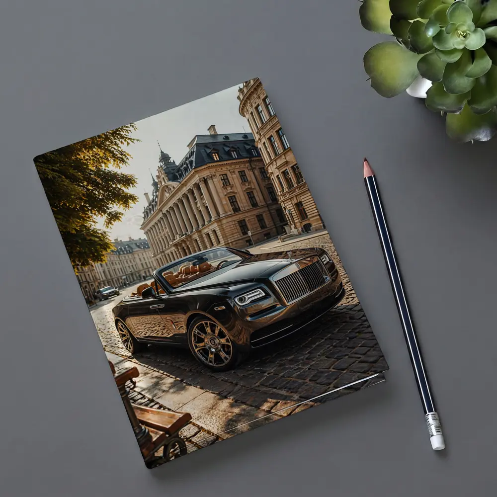 Rolls Royce Dawn Parked European Cobblestone Street – Notebooks