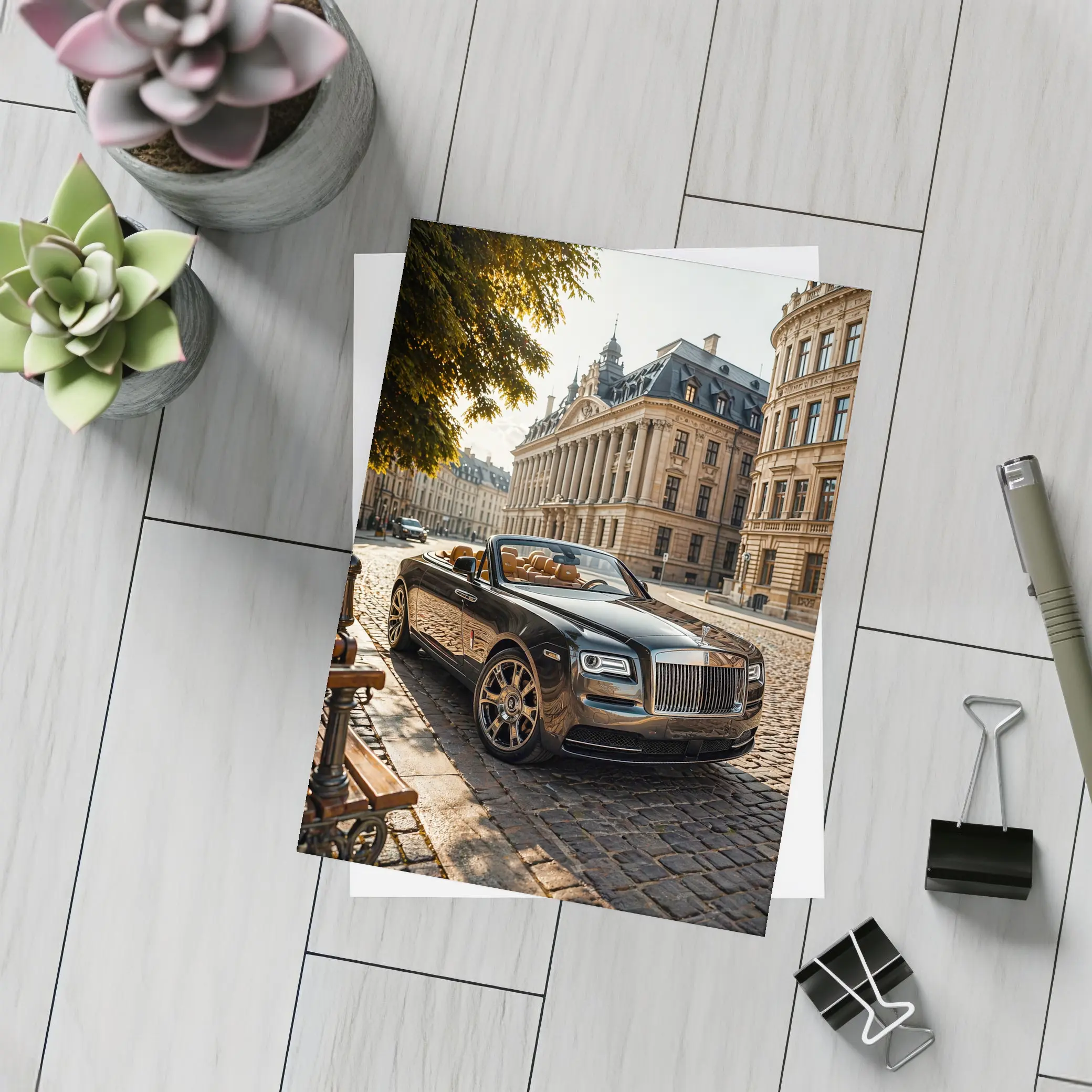 Rolls Royce Dawn Parked European Cobblestone Street – Postcards