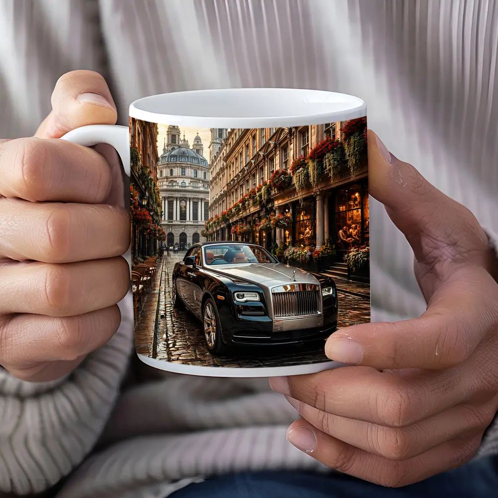 Rolls Royce Dawn Parked on London Cobblestone Street – Mugs