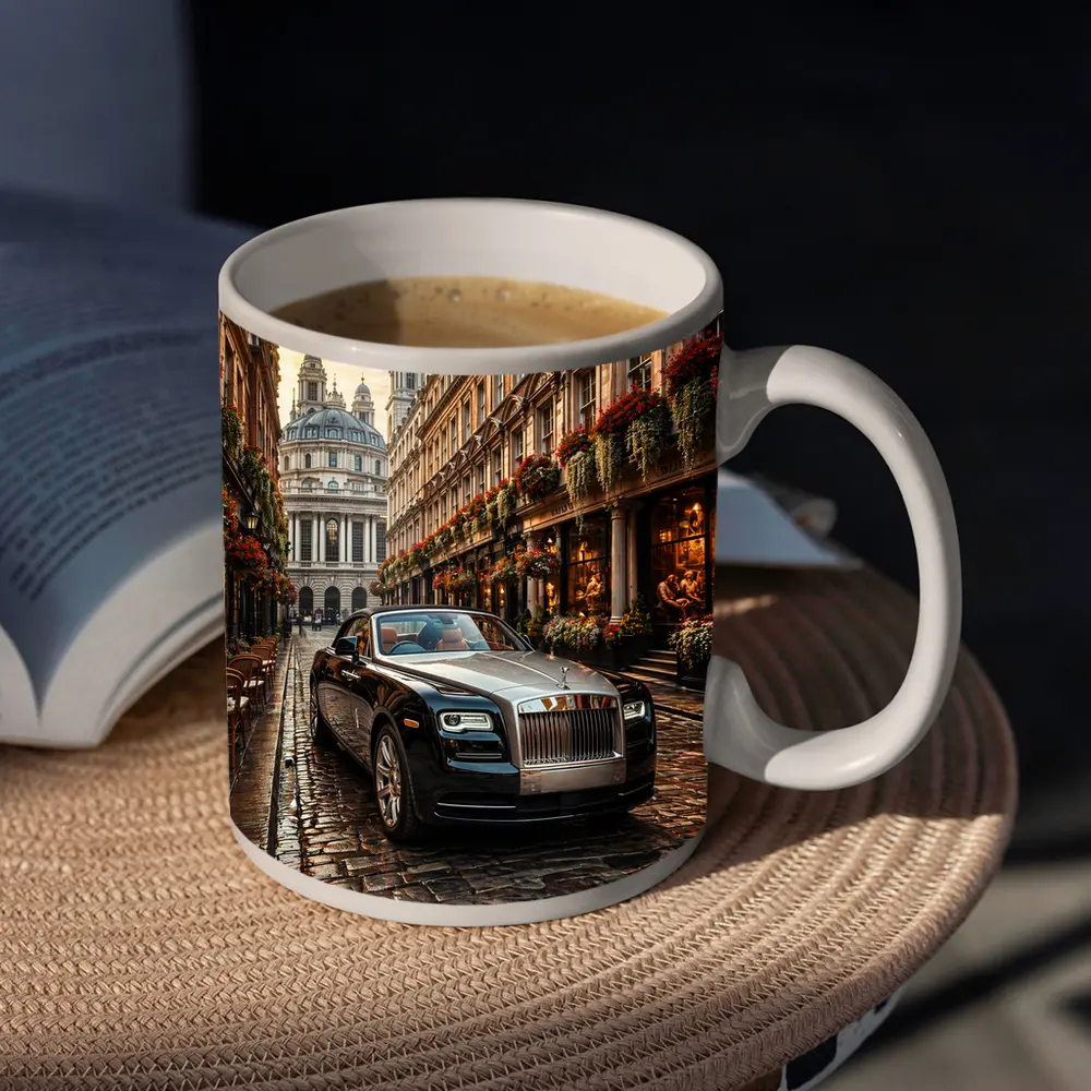 Rolls Royce Dawn Parked on London Cobblestone Street – Mugs