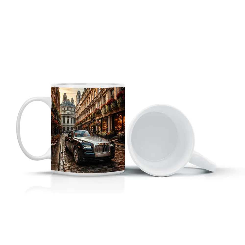 Rolls Royce Dawn Parked on London Cobblestone Street – Mugs