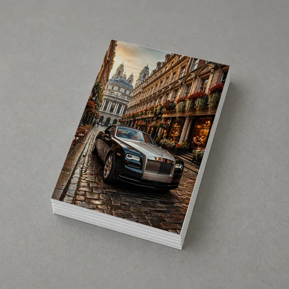 Rolls Royce Dawn Parked on London Cobblestone Street – Postcards