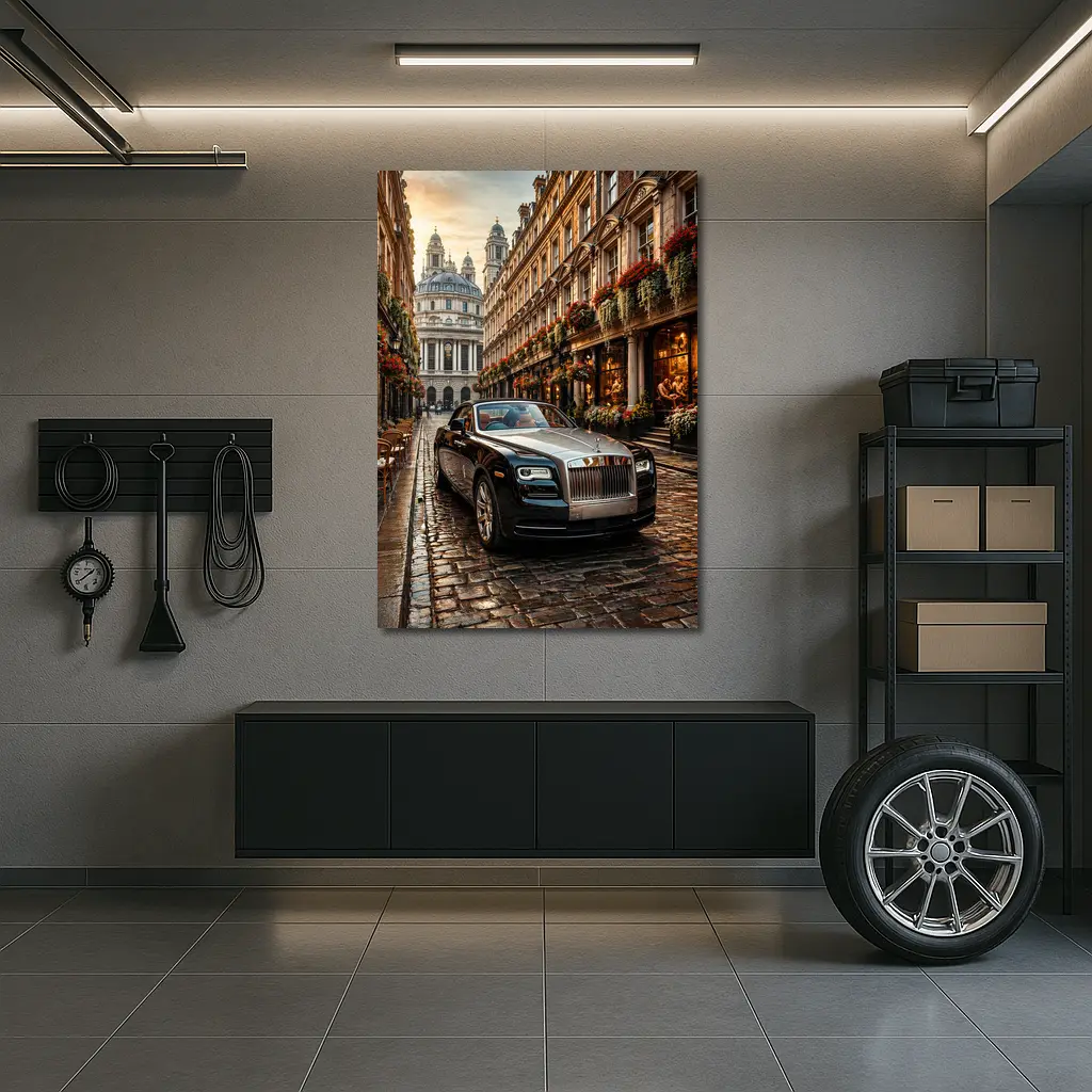 Rolls Royce Dawn Parked on London Cobblestone Street – Wall Art