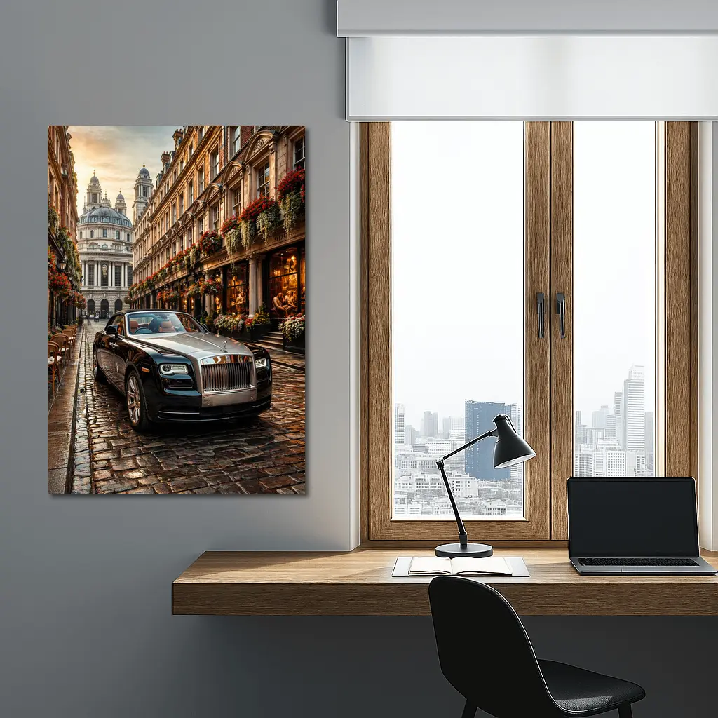 Rolls Royce Dawn Parked on London Cobblestone Street – Wall Art