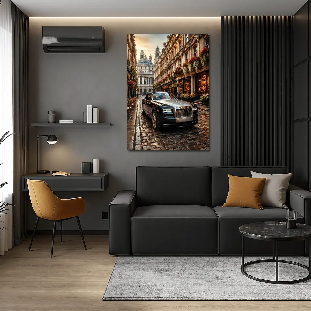 Rolls Royce Dawn Parked on London Cobblestone Street – Wall Art