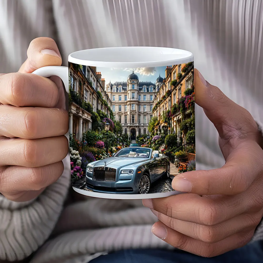 Rolls Royce Dawn On London Cobblestone Street – Mugs