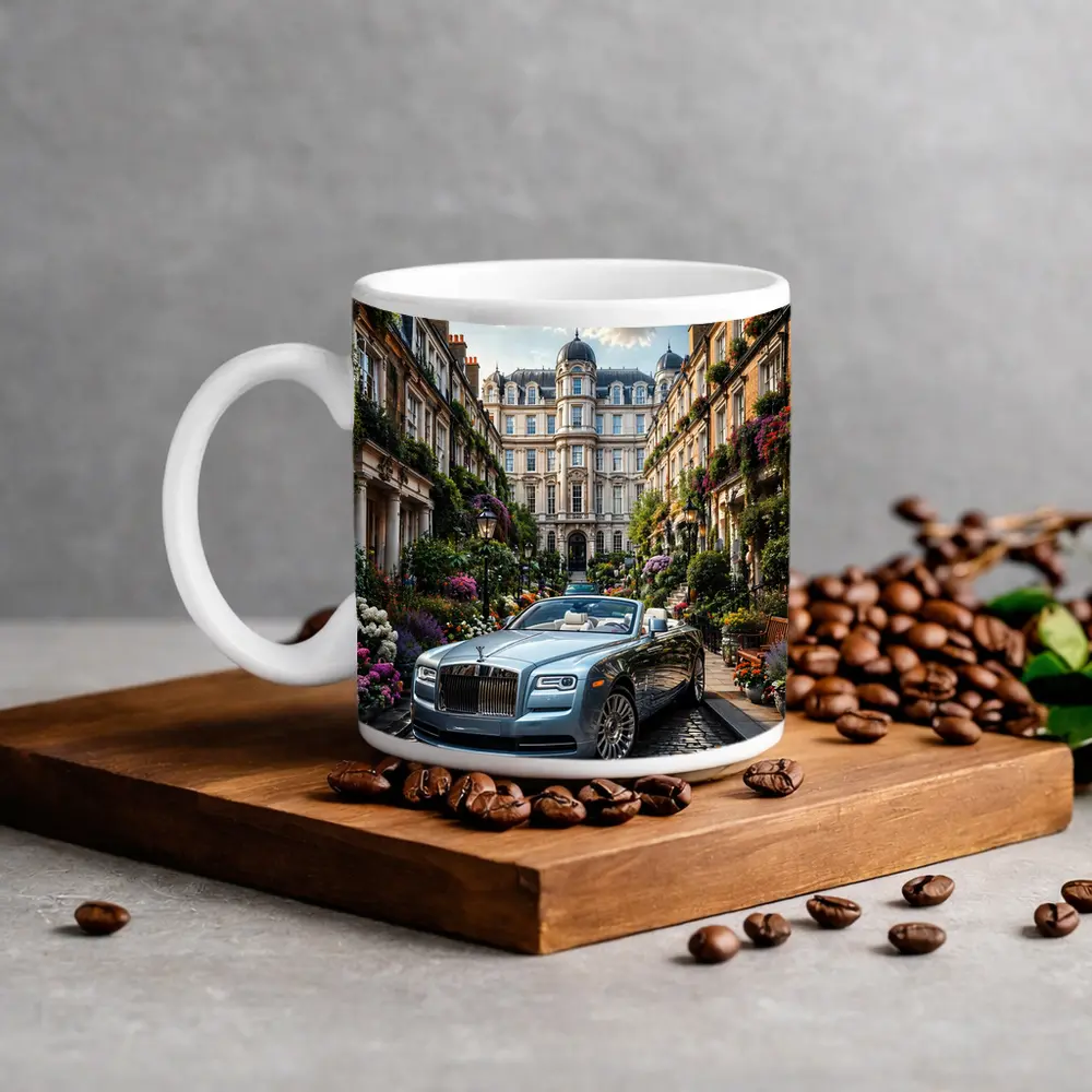 Rolls Royce Dawn On London Cobblestone Street – Mugs