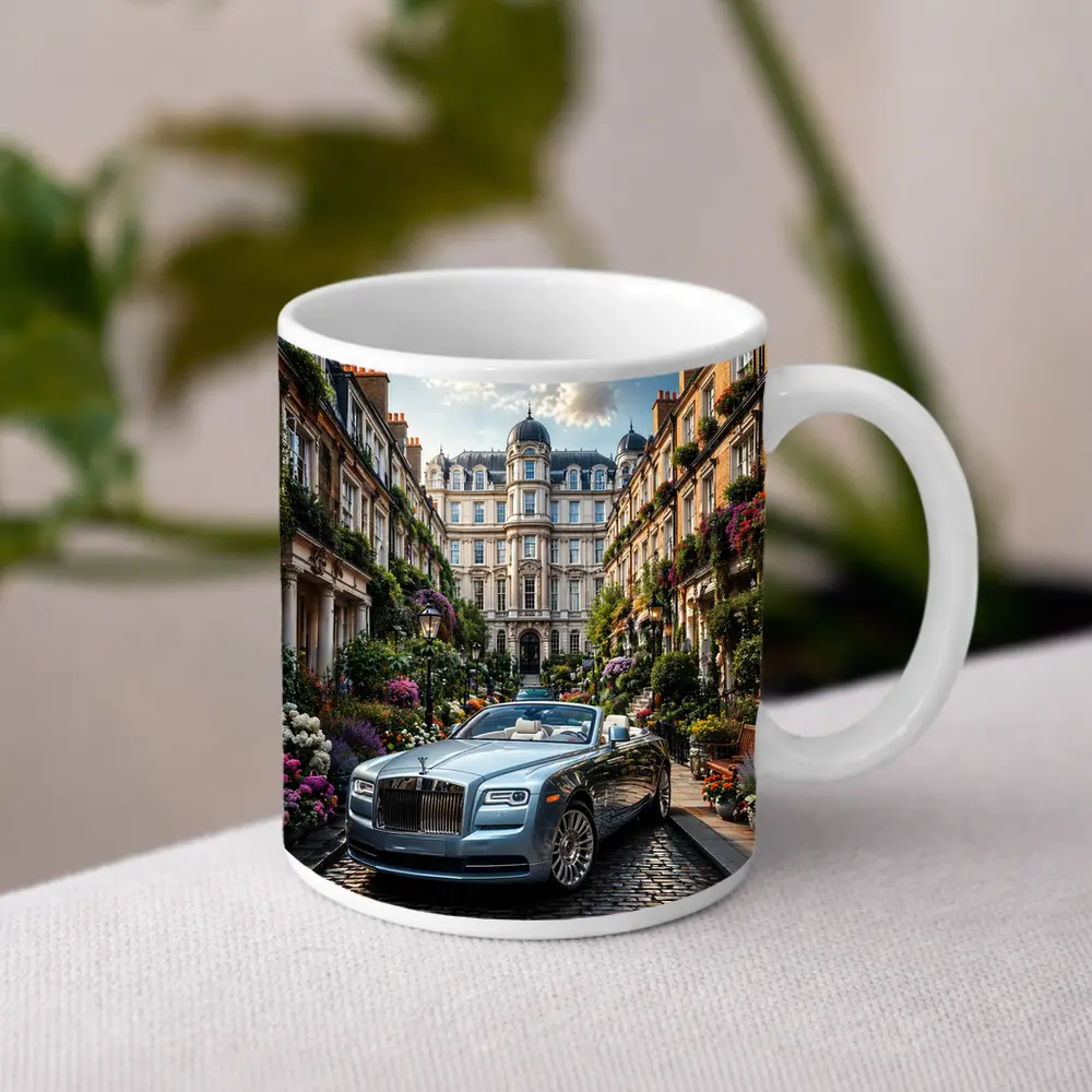 Rolls Royce Dawn On London Cobblestone Street – Mugs