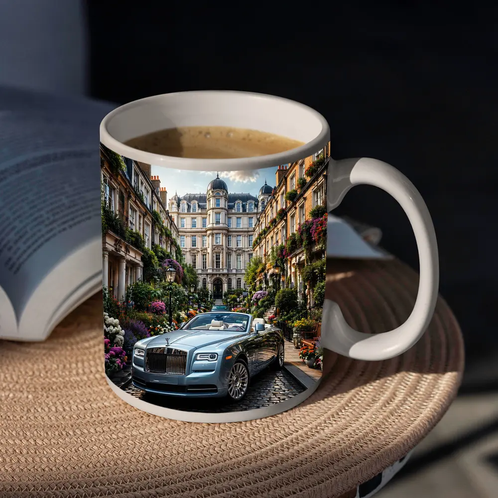 Rolls Royce Dawn On London Cobblestone Street – Mugs