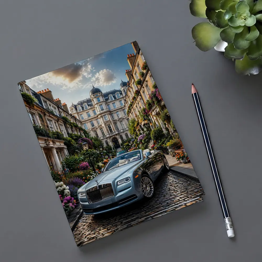 Rolls Royce Dawn On London Cobblestone Street – Notebooks