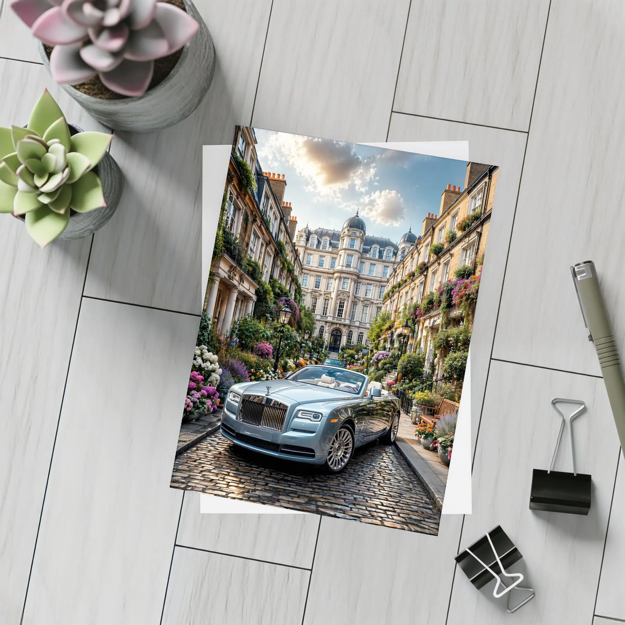 Rolls Royce Dawn On London Cobblestone Street – Postcards
