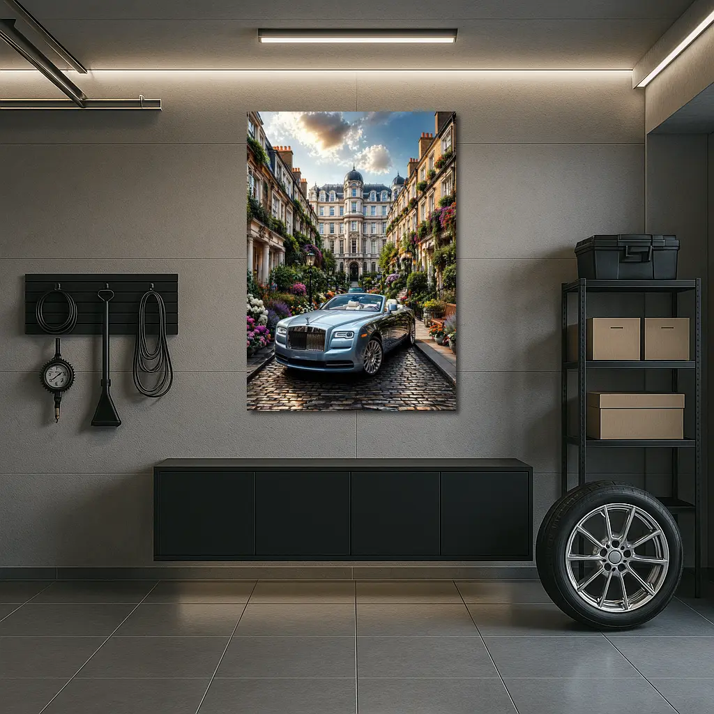 Rolls Royce Dawn On London Cobblestone Street – Wall Art