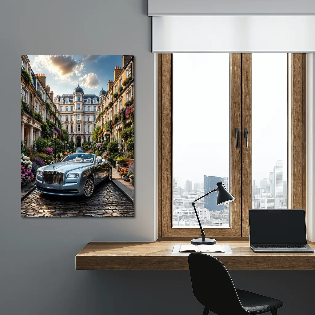 Rolls Royce Dawn On London Cobblestone Street – Wall Art