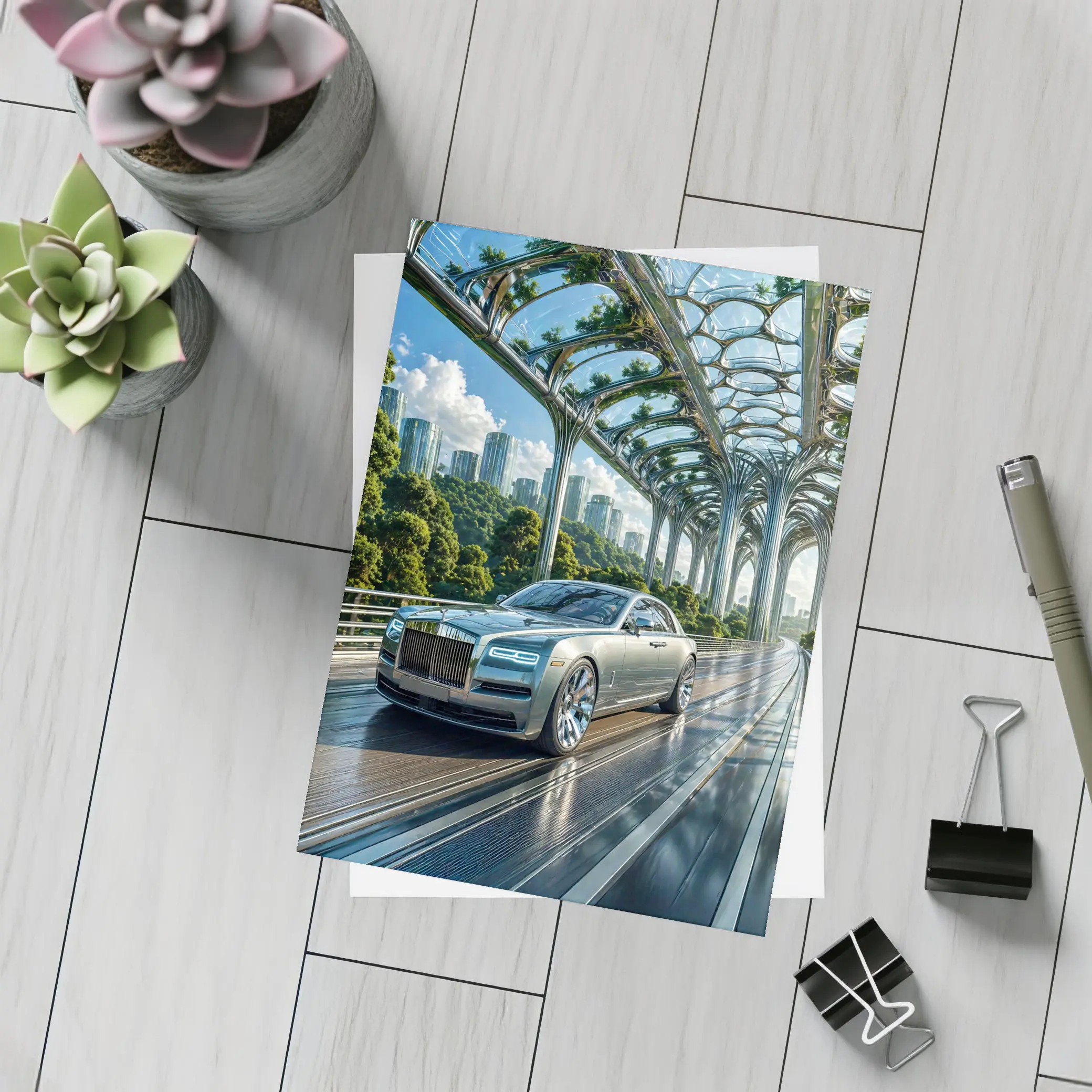 Rolls Royce Ghost Futuristic Bridge City – Postcards