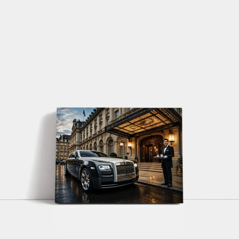 Rolls Royce Ghost Outside Luxury Hotel Entrance – Wall Art