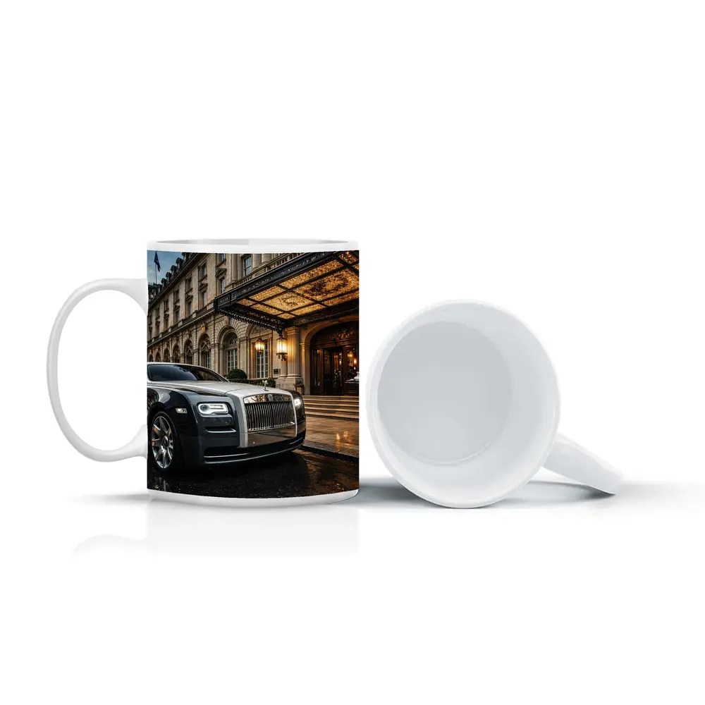 Rolls Royce Ghost Outside Luxury Hotel Entrance – Mugs