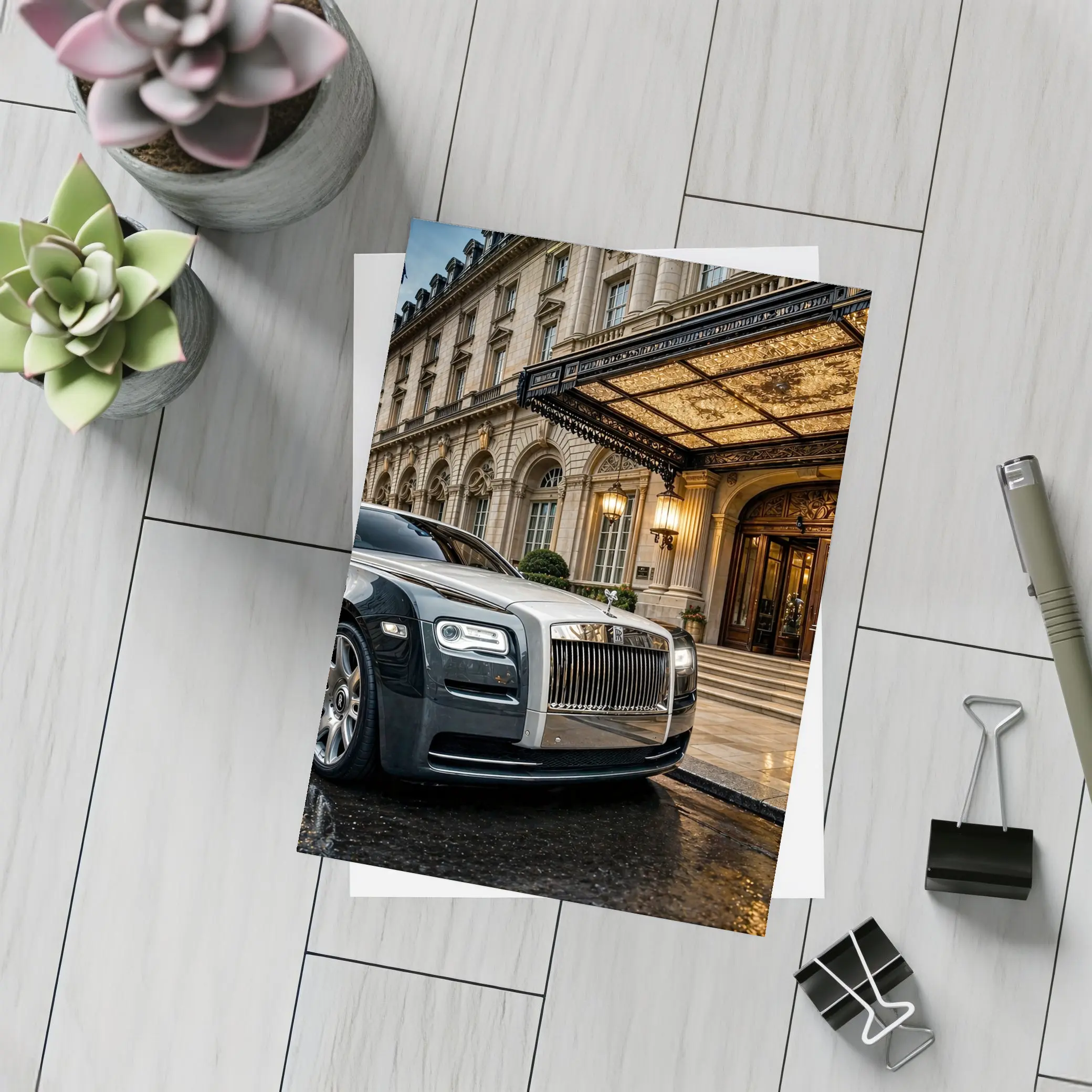 Rolls Royce Ghost Outside Luxury Hotel Entrance – Postcards