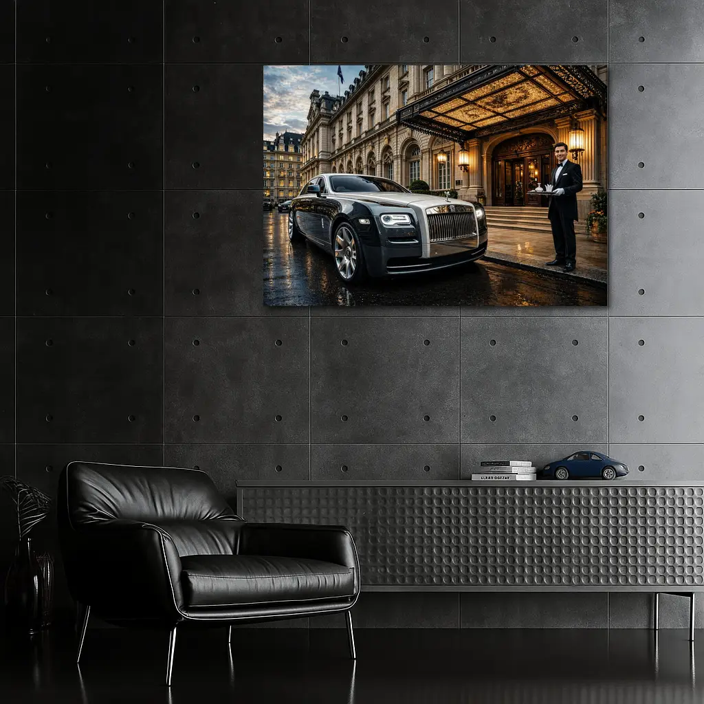 Rolls Royce Ghost Outside Luxury Hotel Entrance – Wall Art