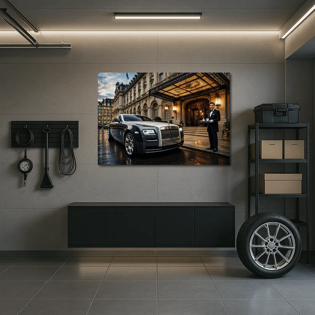 Rolls Royce Ghost Outside Luxury Hotel Entrance – Wall Art