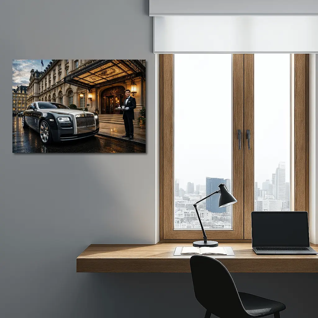 Rolls Royce Ghost Outside Luxury Hotel Entrance – Wall Art