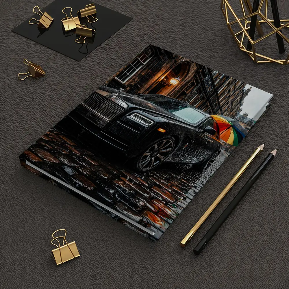 Rolls Royce Ghost Rainy Cobblestone Street – Notebooks