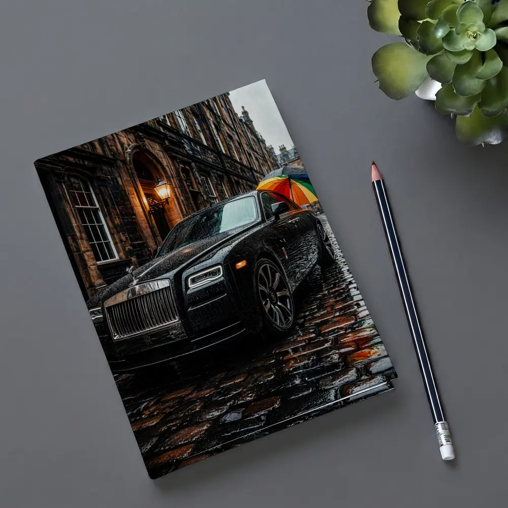 Rolls Royce Ghost Rainy Cobblestone Street – Notebooks