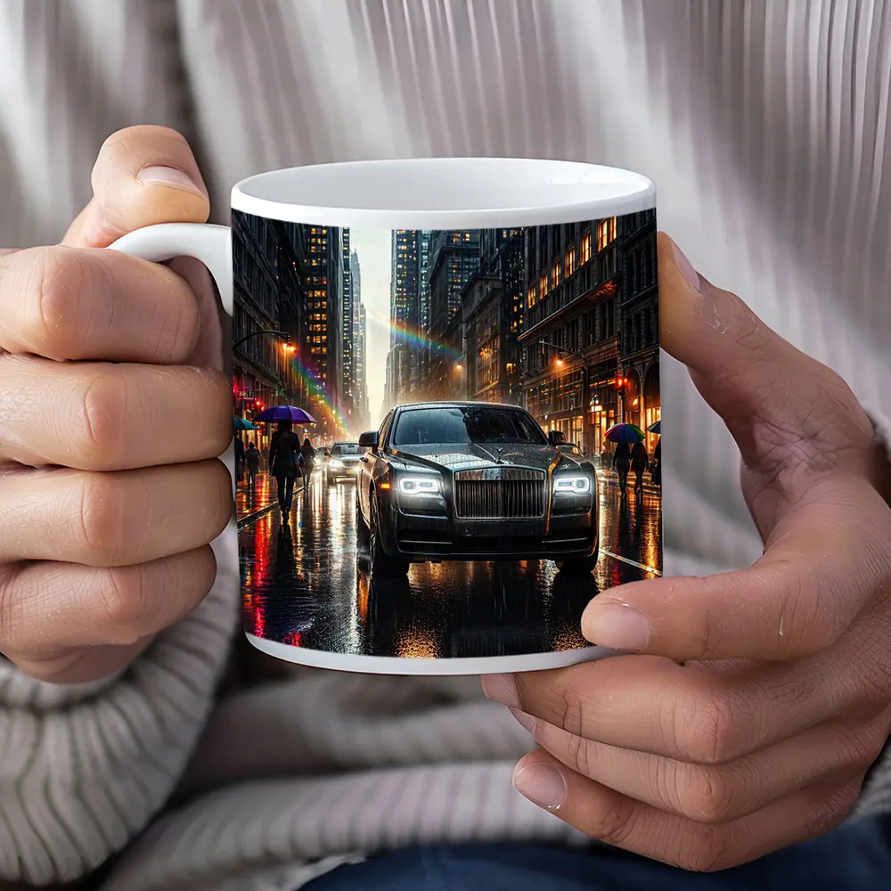 Rolls Royce Ghost Rainy City Street Night – Mugs