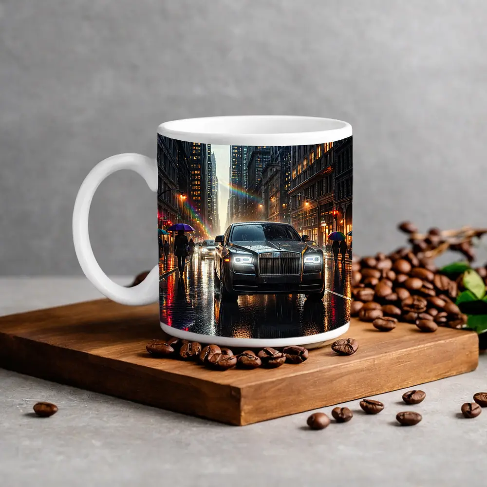 Rolls Royce Ghost Rainy City Street Night – Mugs