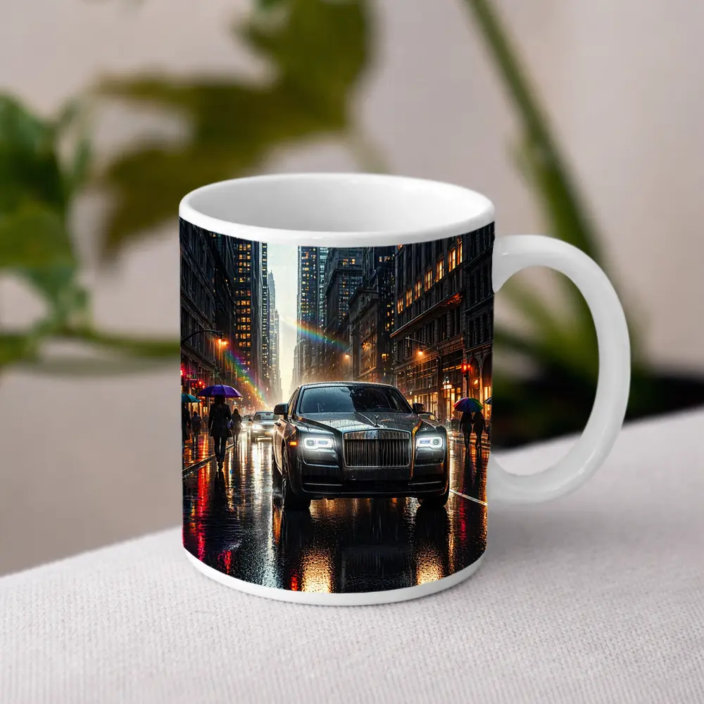 Rolls Royce Ghost Rainy City Street Night – Mugs