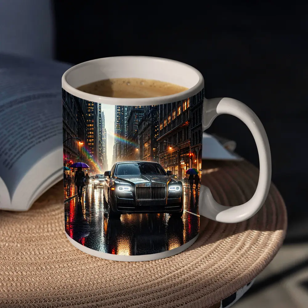 Rolls Royce Ghost Rainy City Street Night – Mugs