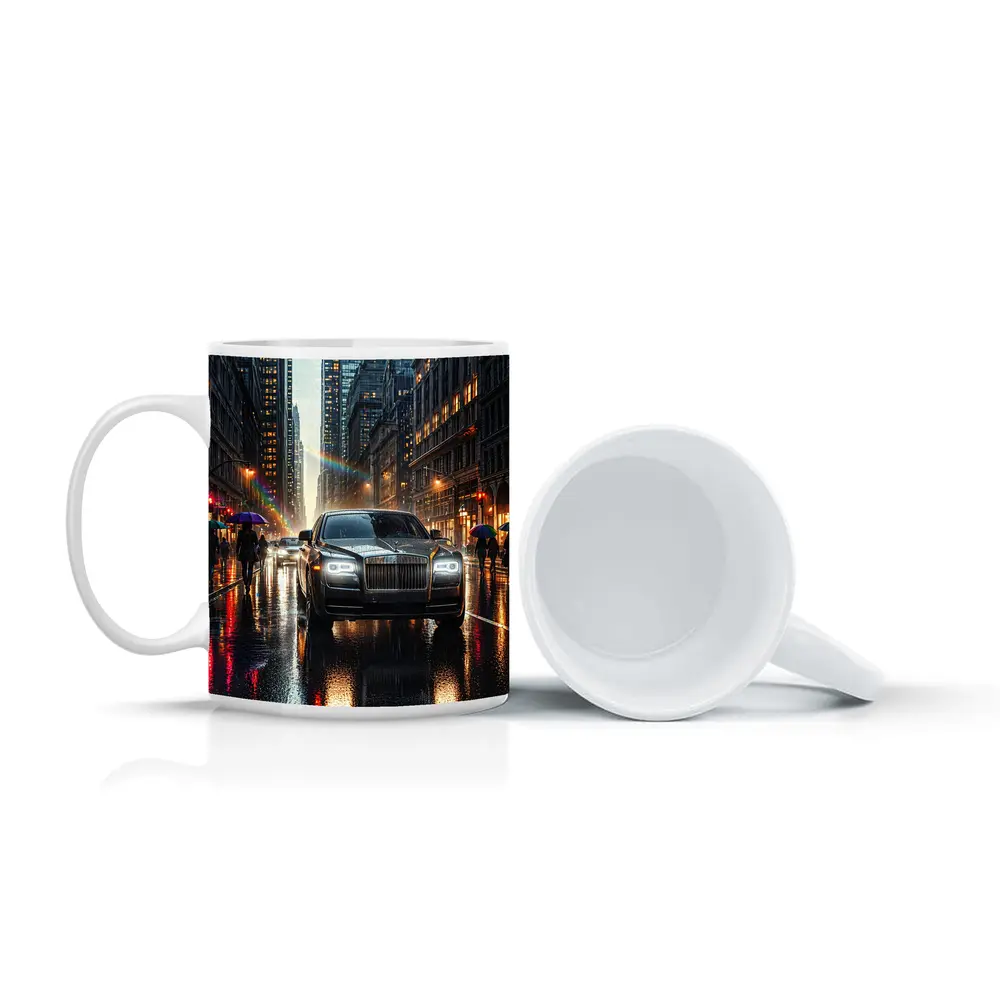 Rolls Royce Ghost Rainy City Street Night – Mugs