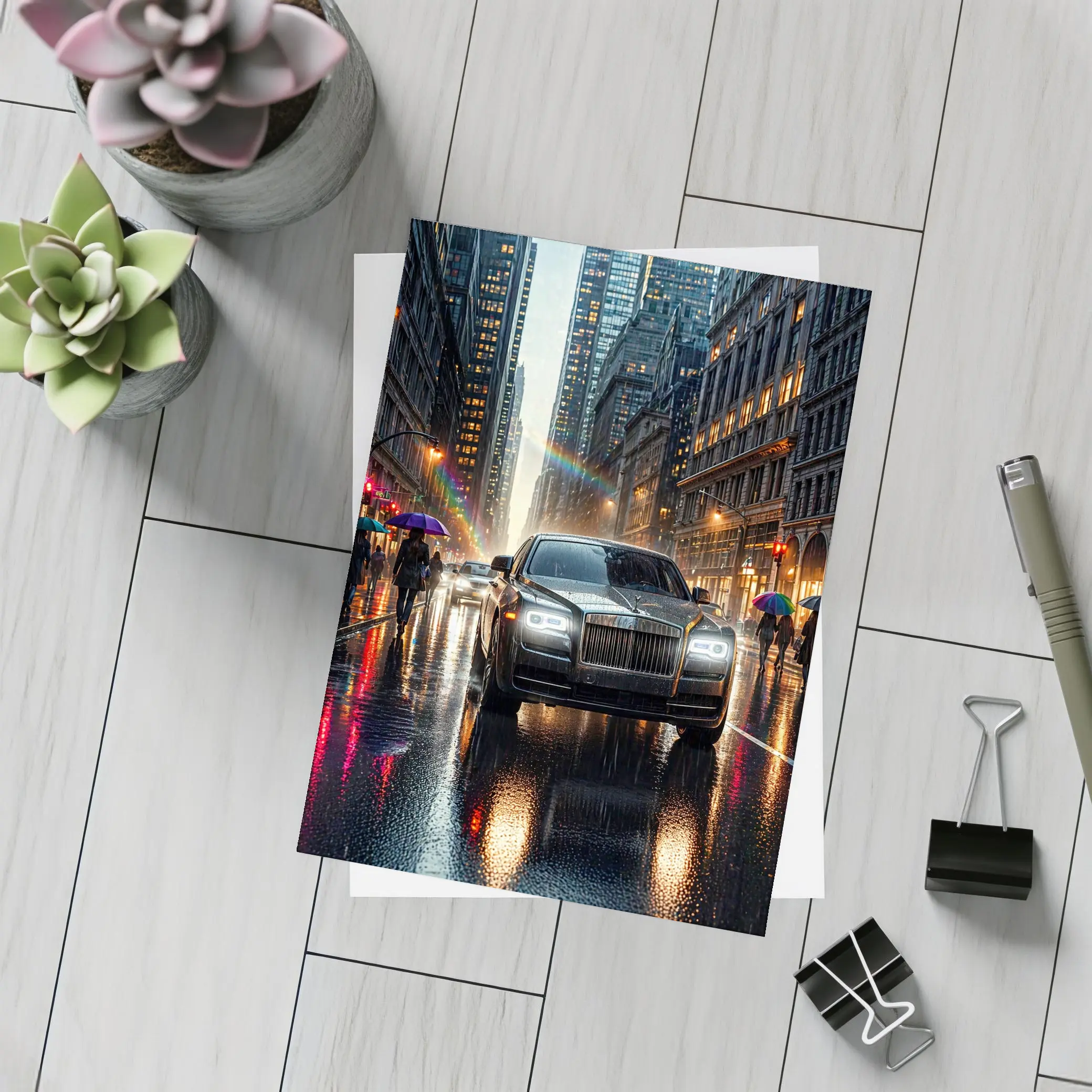 Rolls Royce Ghost Rainy City Street Night – Postcards