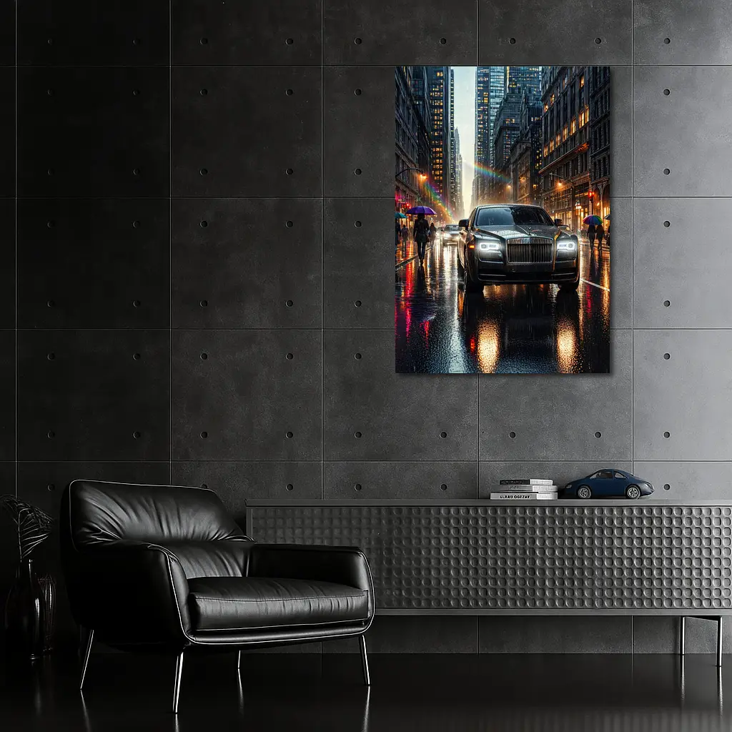 Rolls Royce Ghost Rainy City Street Night – Wall Art