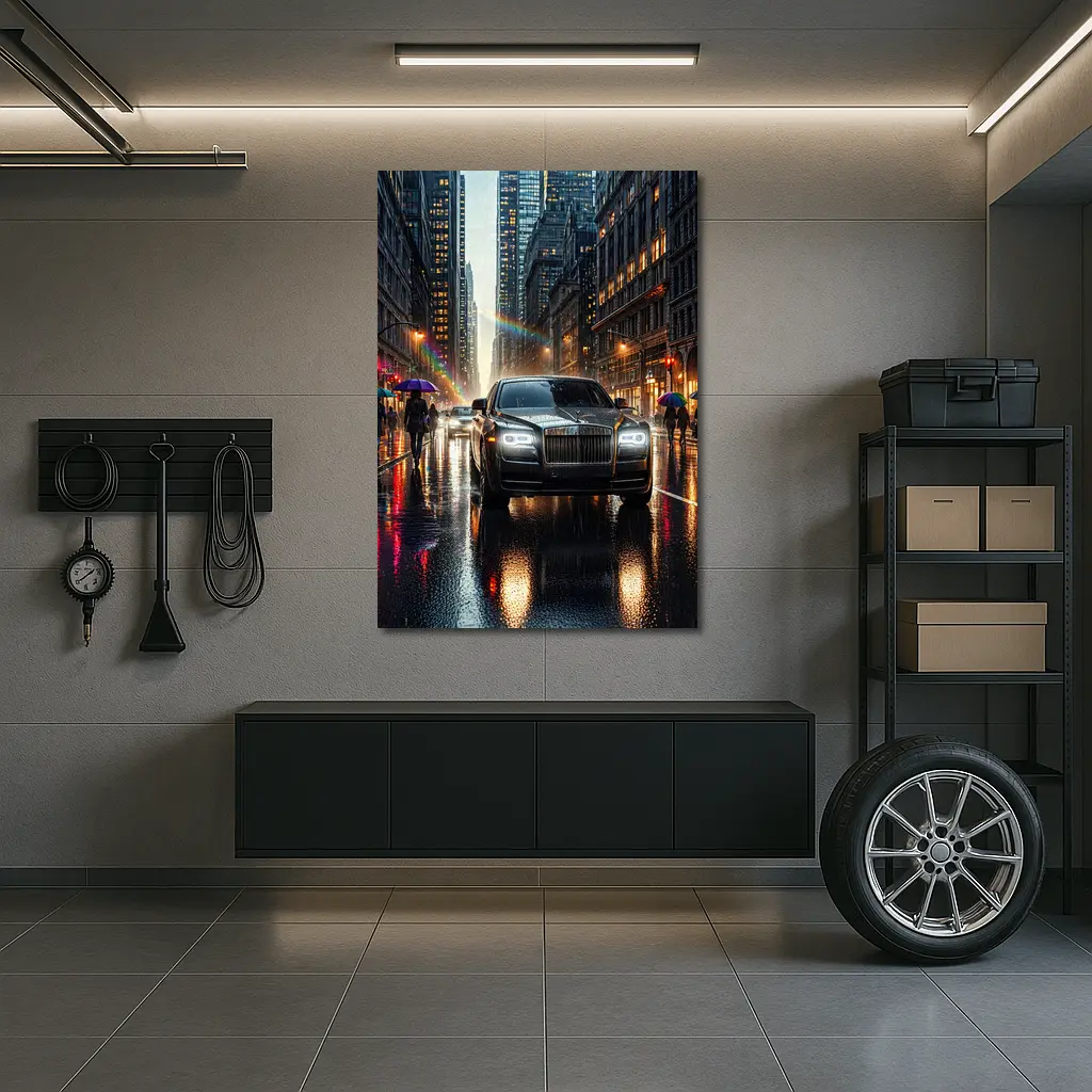 Rolls Royce Ghost Rainy City Street Night – Wall Art