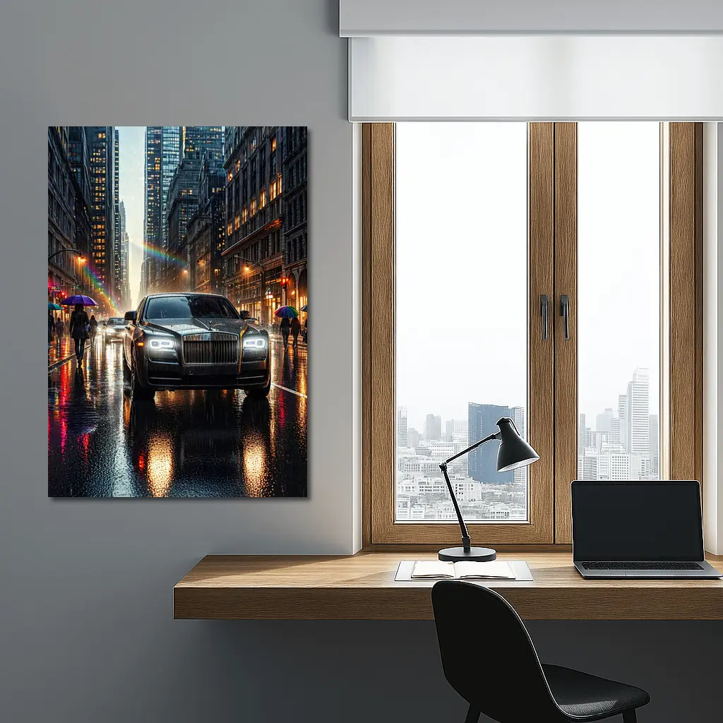 Rolls Royce Ghost Rainy City Street Night – Wall Art