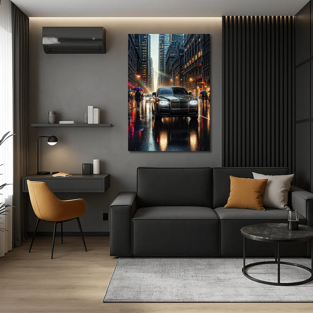 Rolls Royce Ghost Rainy City Street Night – Wall Art