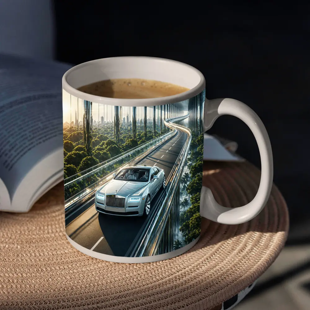 Rolls Royce Ghost Cruising Futuristic Forest Highway – Mugs