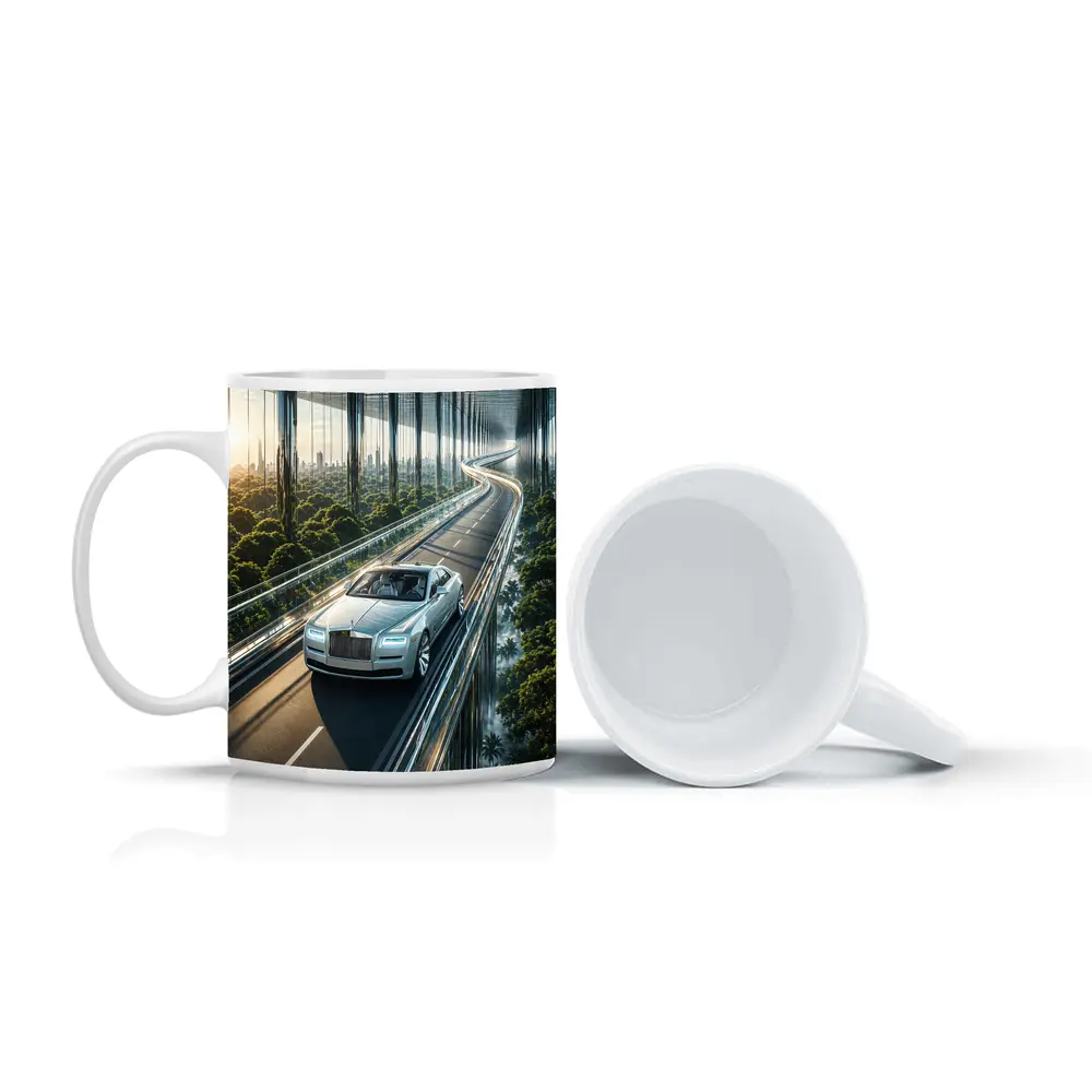 Rolls Royce Ghost Cruising Futuristic Forest Highway – Mugs