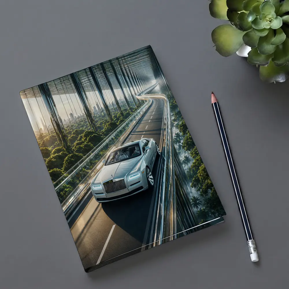 Rolls Royce Ghost Cruising Futuristic Forest Highway – Notebooks