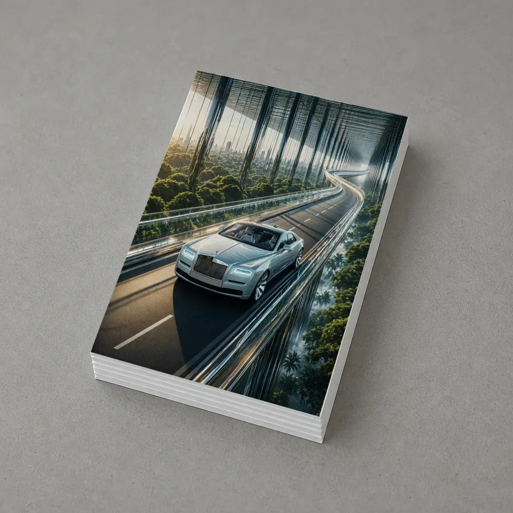 Rolls Royce Ghost Cruising Futuristic Forest Highway – Postcards