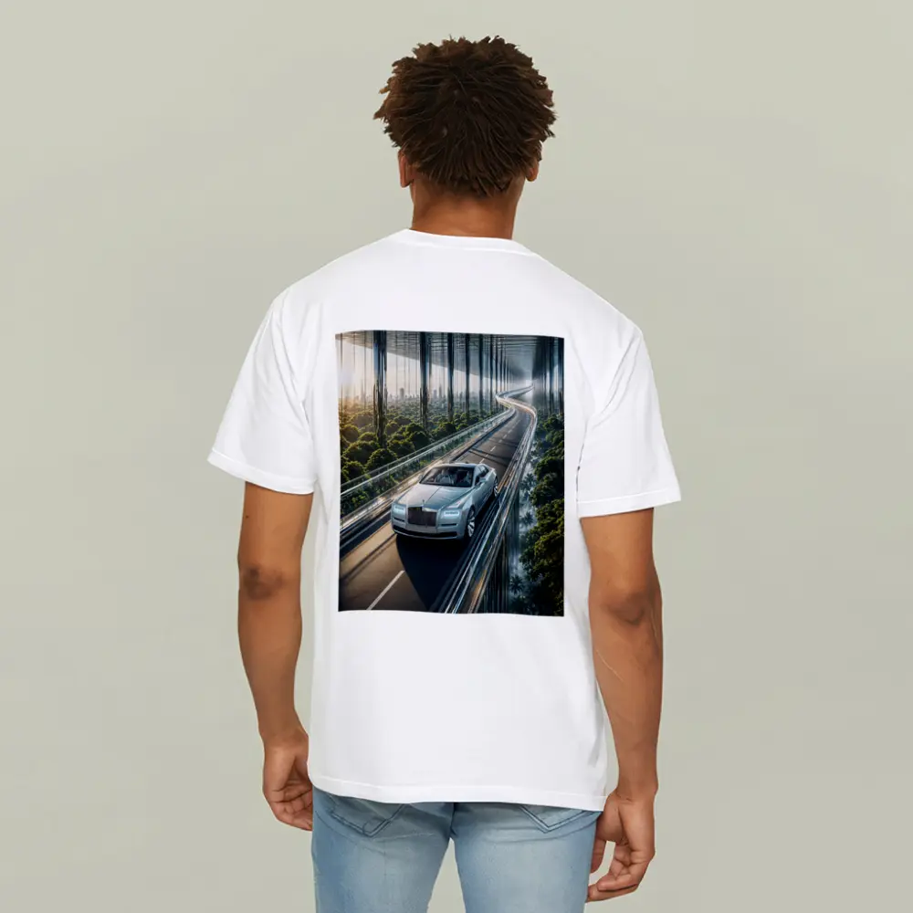 Rolls Royce Ghost Cruising Futuristic Forest Highway – T-Shirts