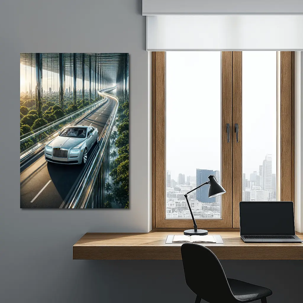 Rolls Royce Ghost Cruising Futuristic Forest Highway – Wall Art