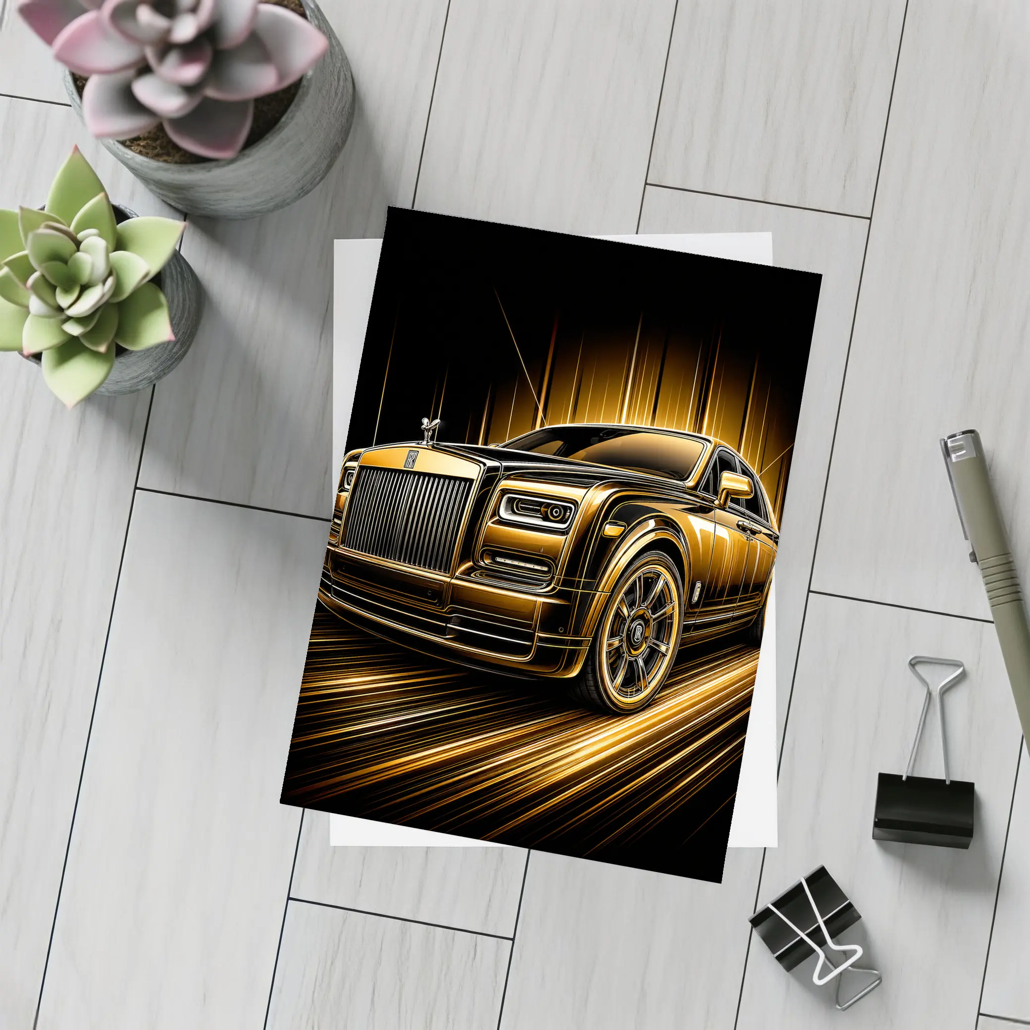 Rolls Royce Phantom Gold Black Abstract Art – Postcards