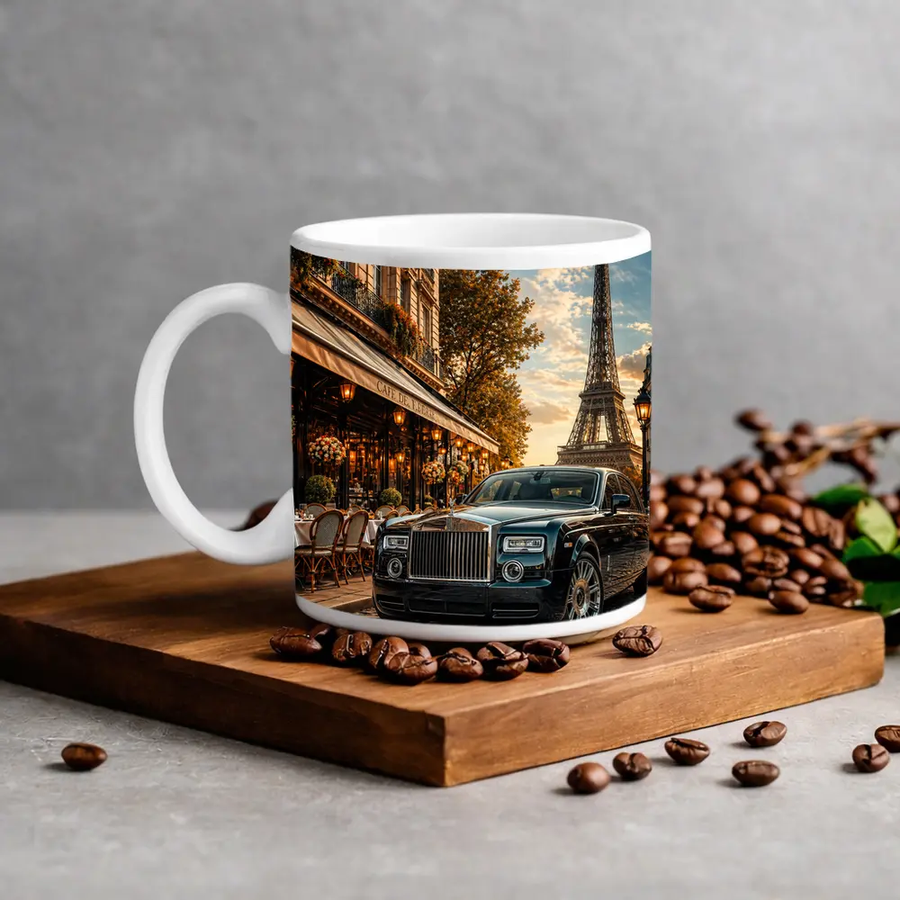Rolls Royce Phantom Parked Paris Eiffel Tower – Mugs