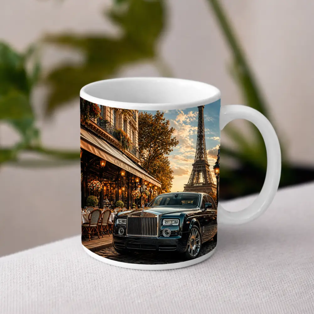 Rolls Royce Phantom Parked Paris Eiffel Tower – Mugs